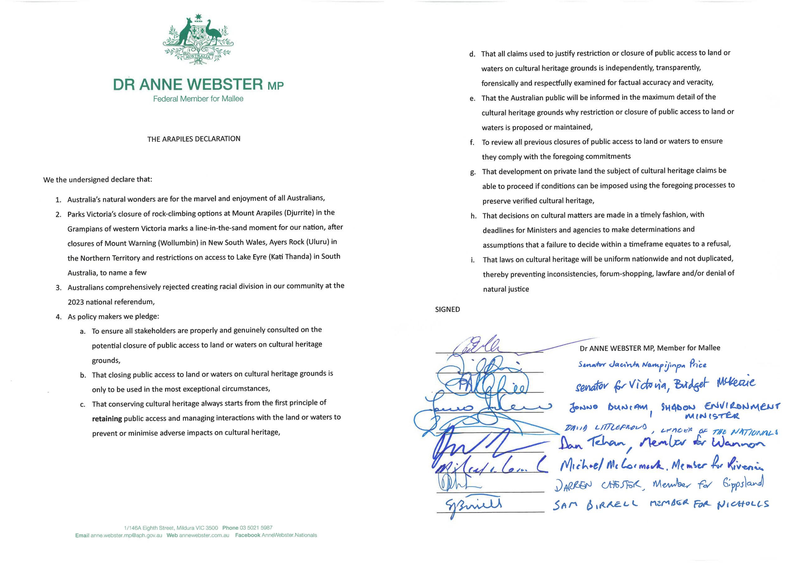The Arapiles Declaration.